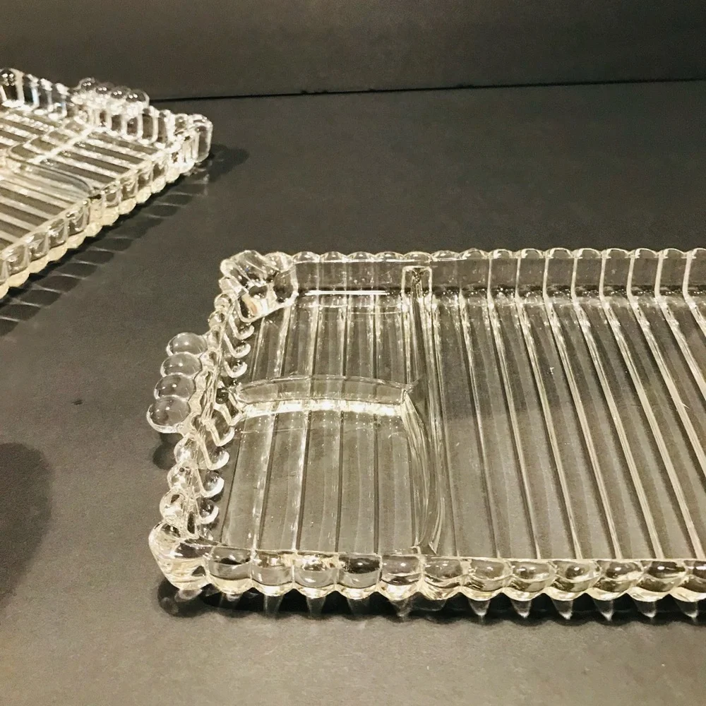 Vintage 1940’s Hazel Atlas Entertaining Snack, Sip & Smoke Set of 2 Antique Tray